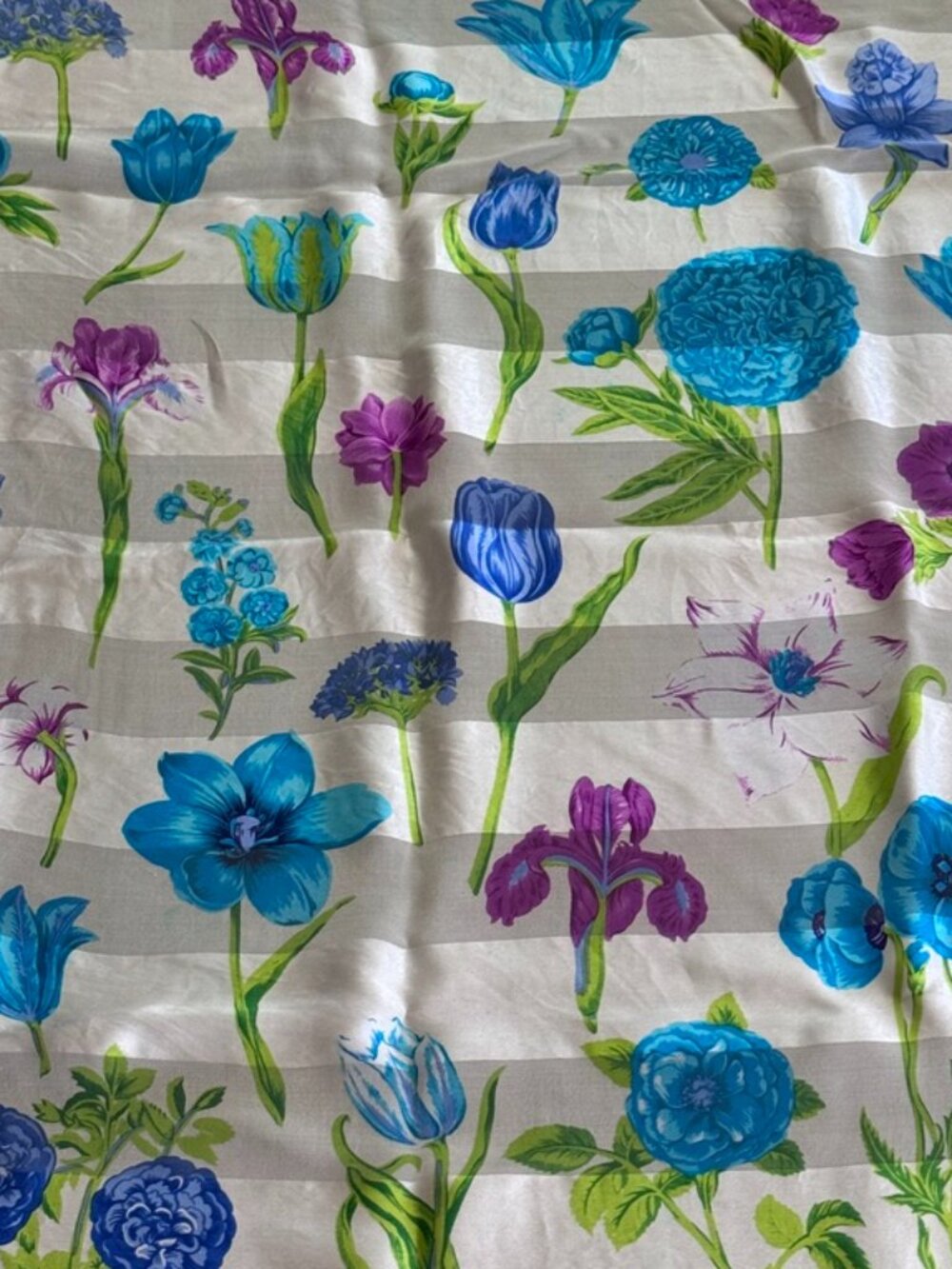 Adrienne Vittadini Vintage Silk Scarf | Floral Botanical Print | Blue & Purple - Picture 7 of 7